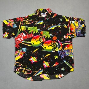 VTG Planet Hollywood Shirt Mens L All Over Print Hawaiian Rayon Space Jams World